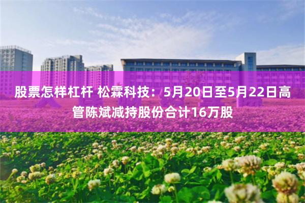 股票怎样杠杆 松霖科技：5月20日至5月22日高管陈斌减持股份合计16万股