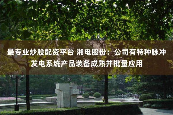 最专业炒股配资平台 湘电股份：公司有特种脉冲发电系统产品装备成熟并批量应用