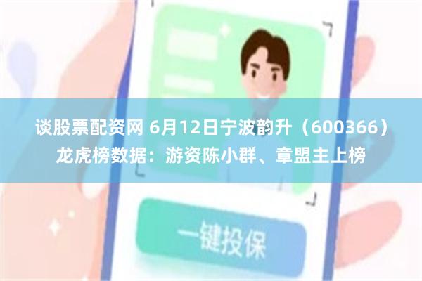 谈股票配资网 6月12日宁波韵升（600366）龙虎榜数据：游资陈小群、章盟主上榜