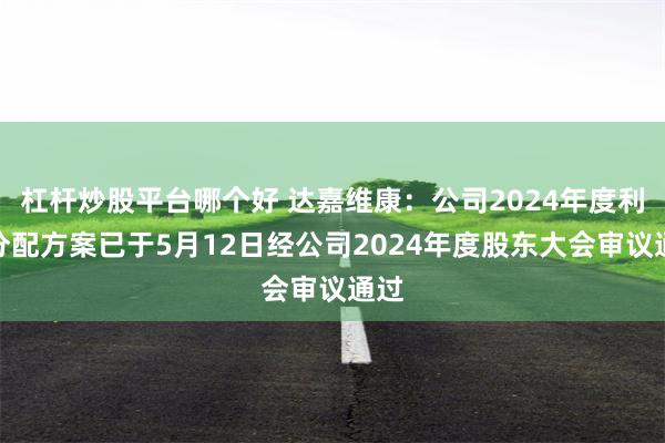 杠杆炒股平台哪个好 达嘉维康：公司2024年度利润分配方案已于5月12日经公司2024年度股东大会审议通过