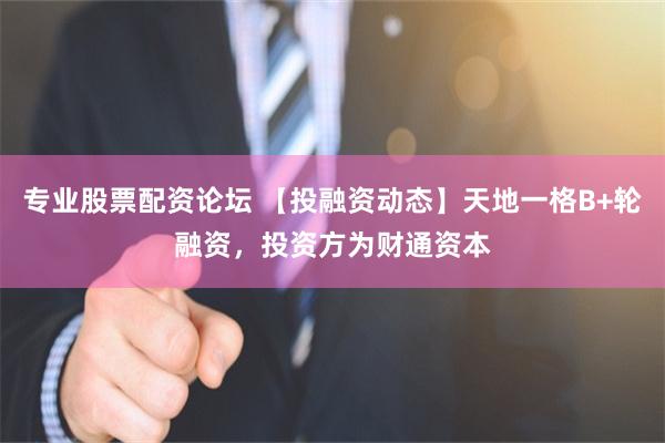 专业股票配资论坛 【投融资动态】天地一格B+轮融资，投资方为财通资本